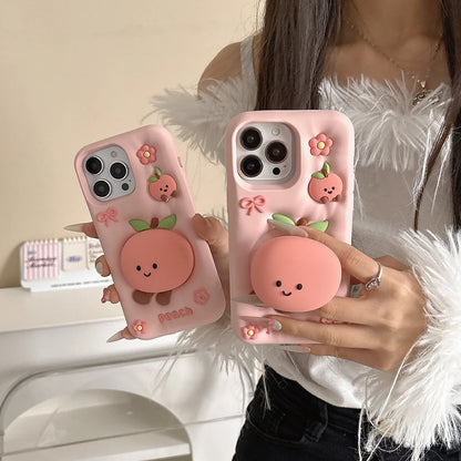 Kawaii Peach Floral 3D Phone Case with Stand Holder