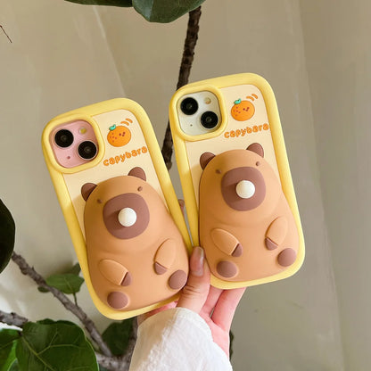 Unzipped Cute Cartoon Blowing Bubble Capybara  Soft Silicone Phone Case Back Cover For  iPhone