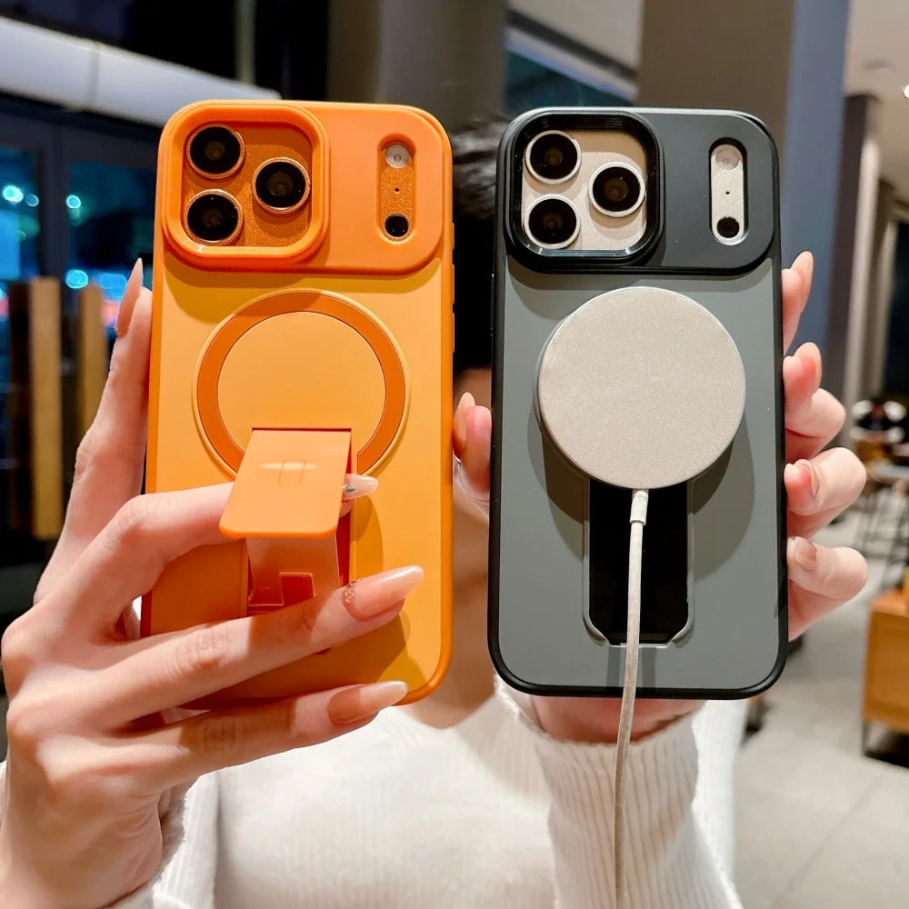 For Magsafe Invisible Bracket Magnetic Phone Case For iPhone Soft Frame Shockproof Cover