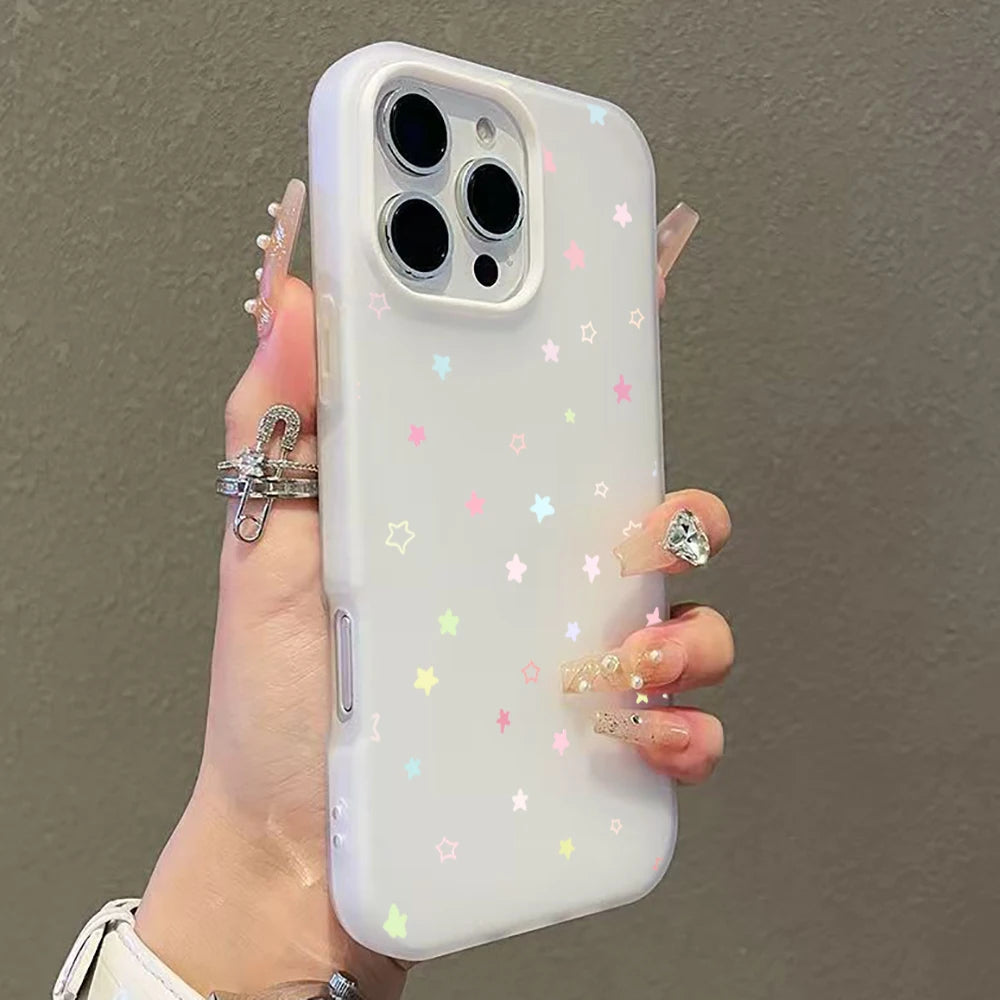 Cute Pastel Color Colorful Star Pattern Phone Case For iPhone