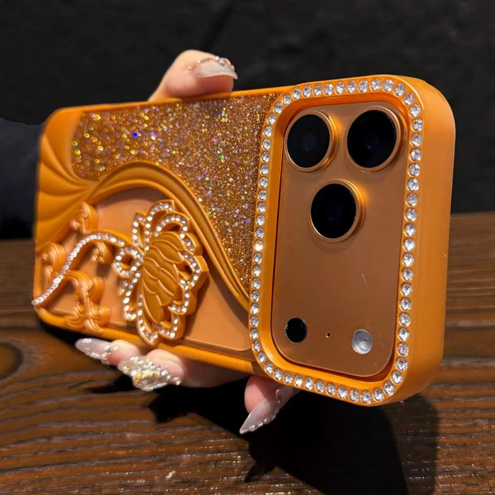 Glitter Flower Cover Funda For iPhone Shiny Soft Shockrof Case