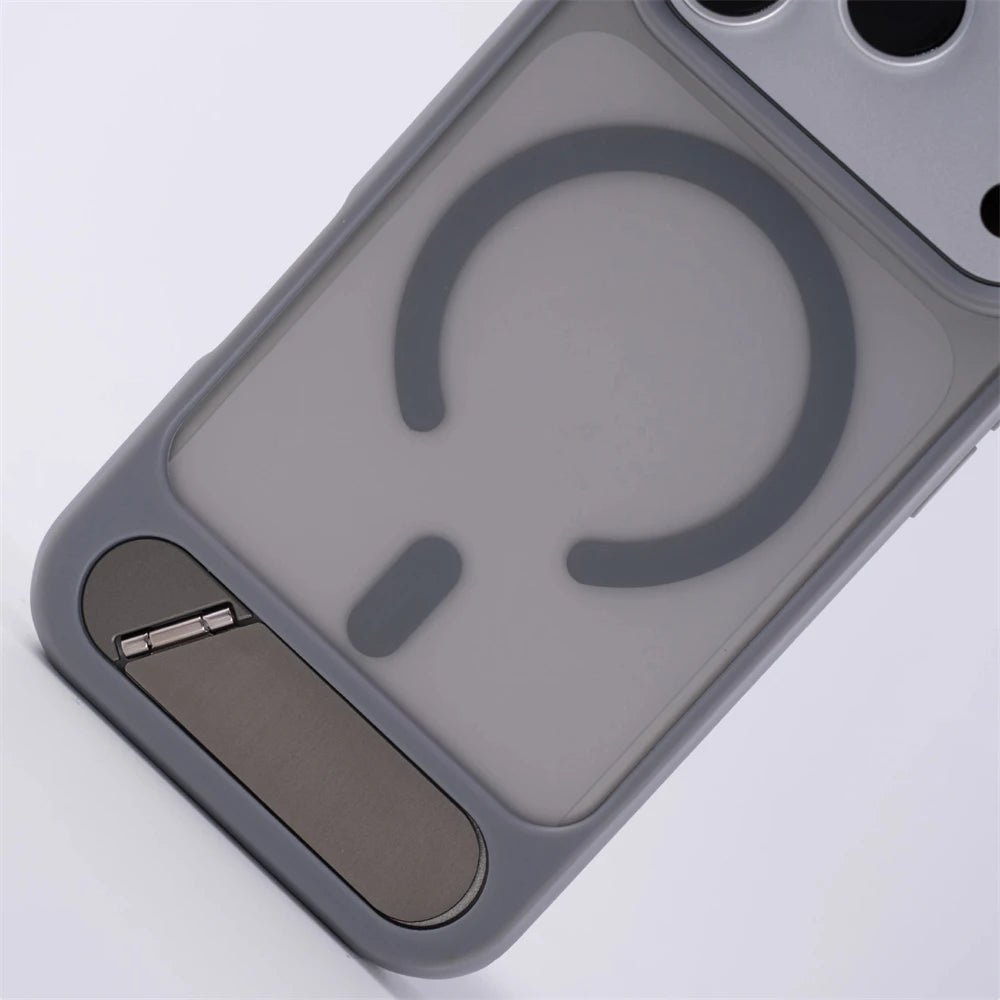 Matte Translucent MagSafe iPhone Case, Metal Holder Bumper