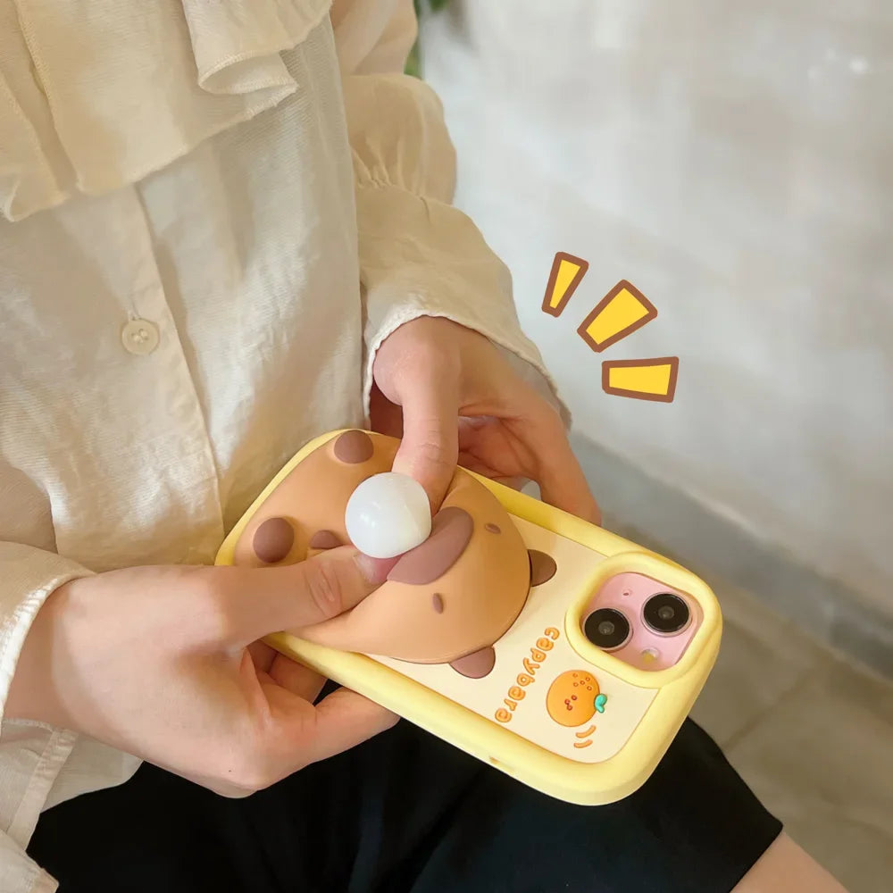 Unzipped Cute Cartoon Blowing Bubble Capybara  Soft Silicone Phone Case Back Cover For  iPhone