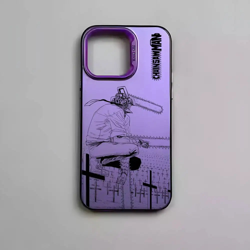 Anime Chainsaw Man iPhone Case – Multicolor Metallic Matte Finish