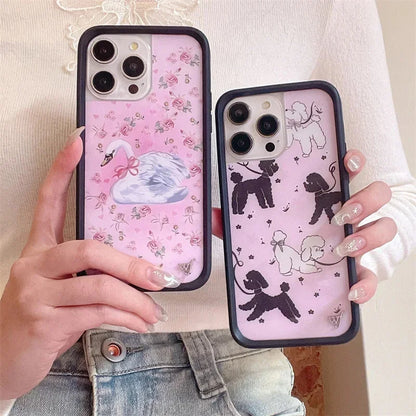 Fashion Wildflower Cartoon Swans Phone Case For iPhone