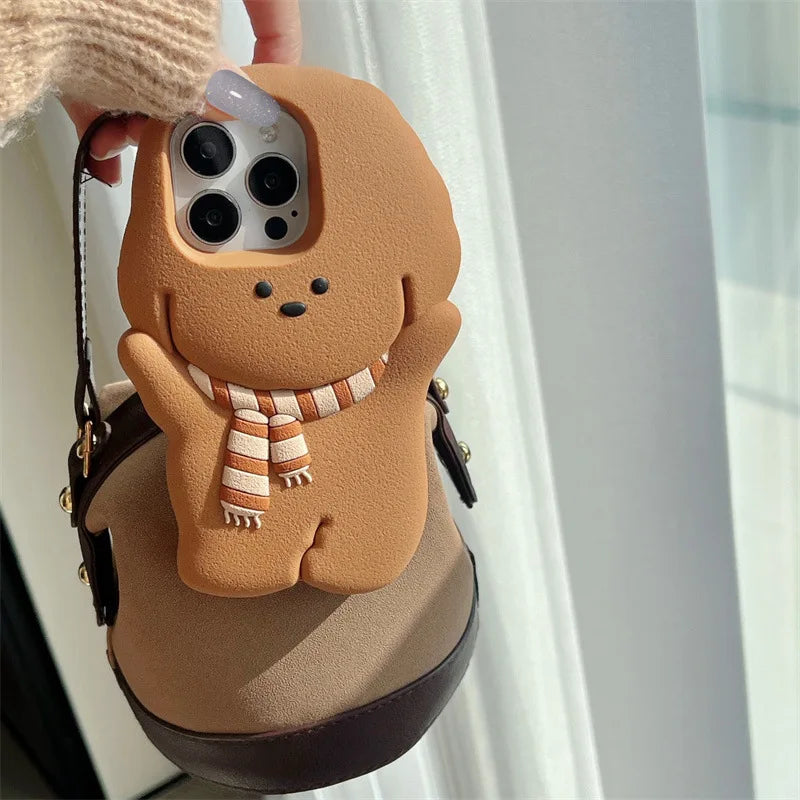 Kawaii 3D Cartoon Scarf Puppy Phone Case For iPhone