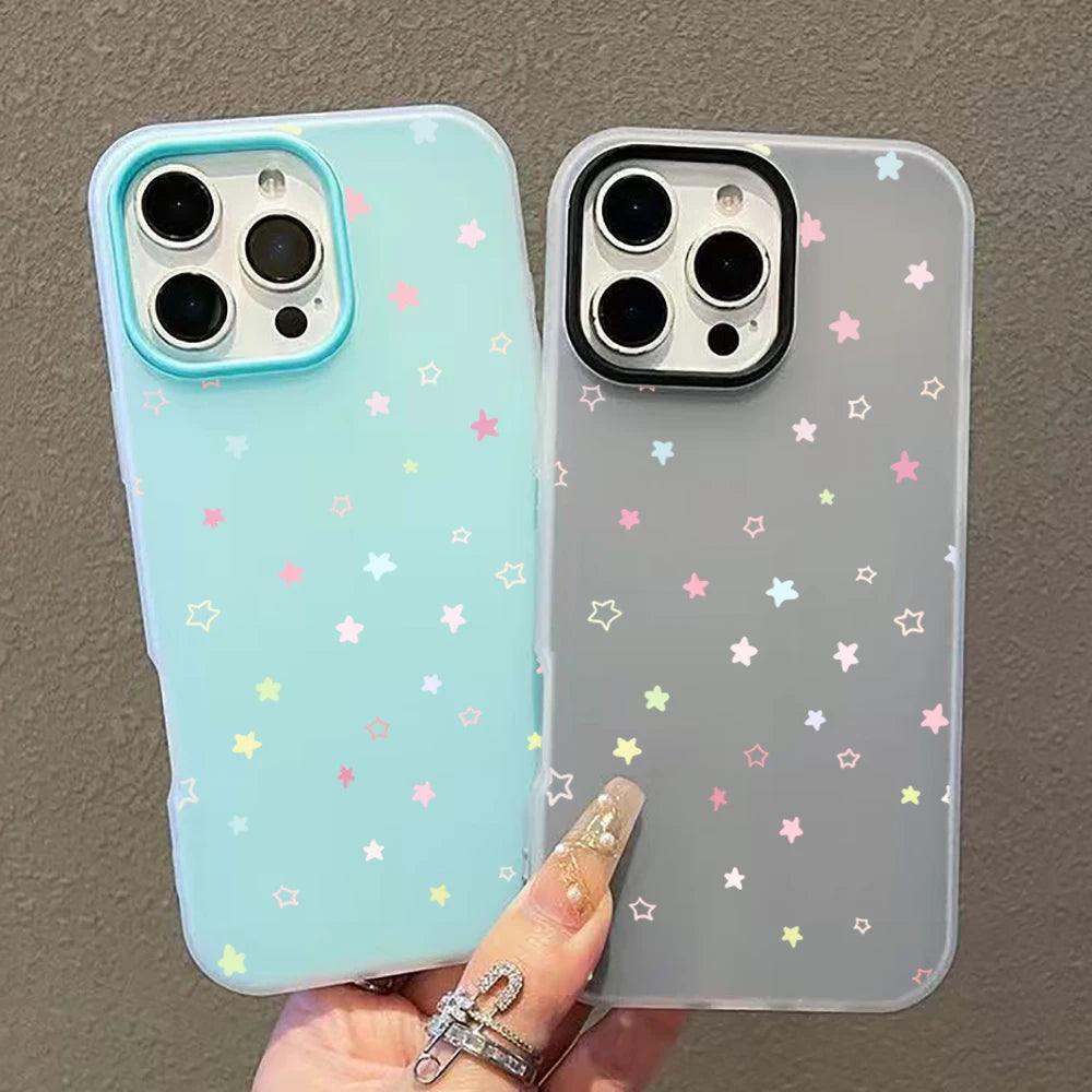 Cute Pastel Color Colorful Star Pattern Phone Case For iPhone