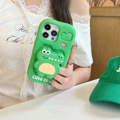 3D Cute Alligator Cartoon Crocodile Stand Holder Phone Case