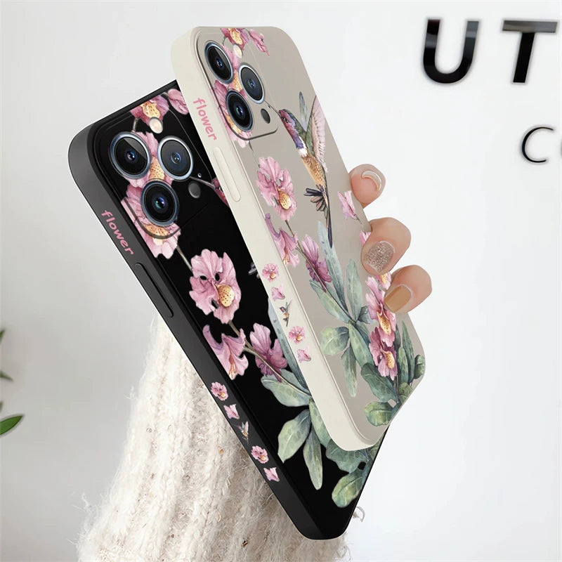Painted Flowers Birds Phone Case For iPhone