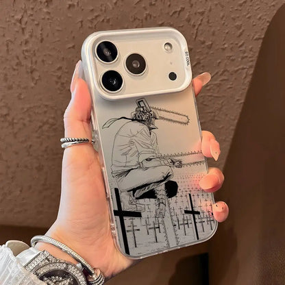 Anime Chainsaw Man iPhone Case – Multicolor Metallic Matte Finish