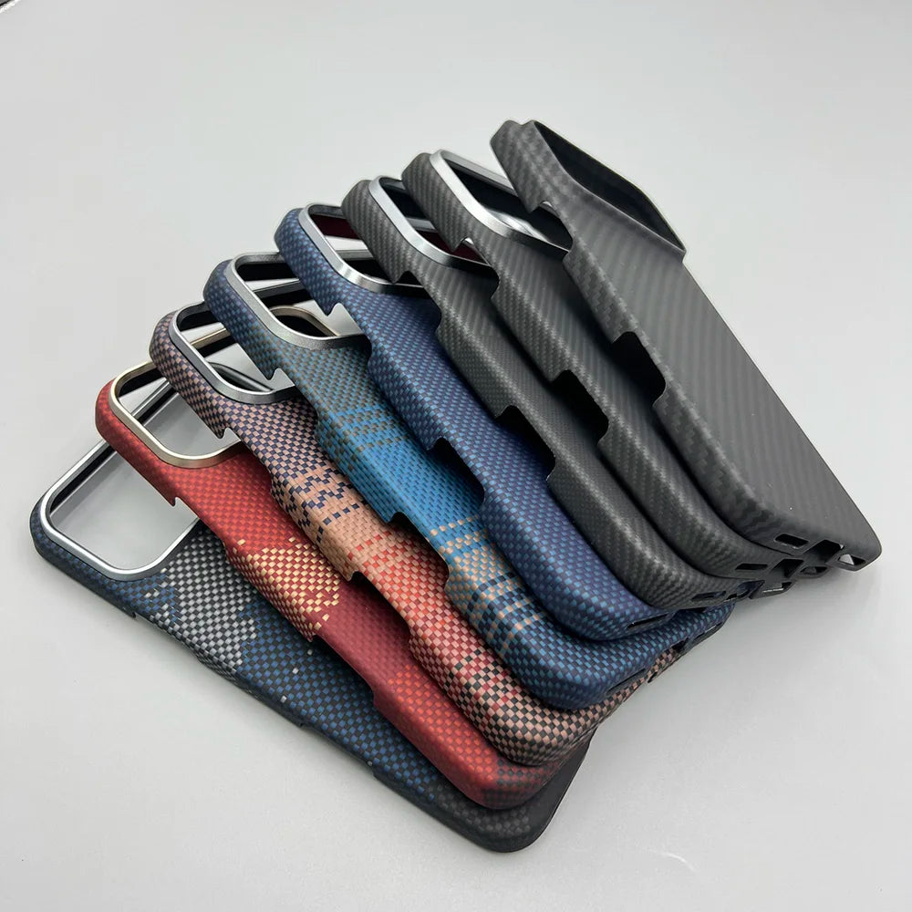 Carbon Fiber Kevlar Aramid Fiber Hard Shell Lightweight Business Black Protective Cover For iPhone