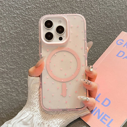 Pink Stars Magnetic Wireless Charge Clear Soft Phone Case