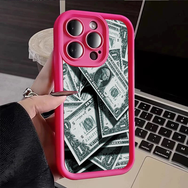 Pink Dollars Full-Coverage Banknote Design Silicone Phone Case For iPhone