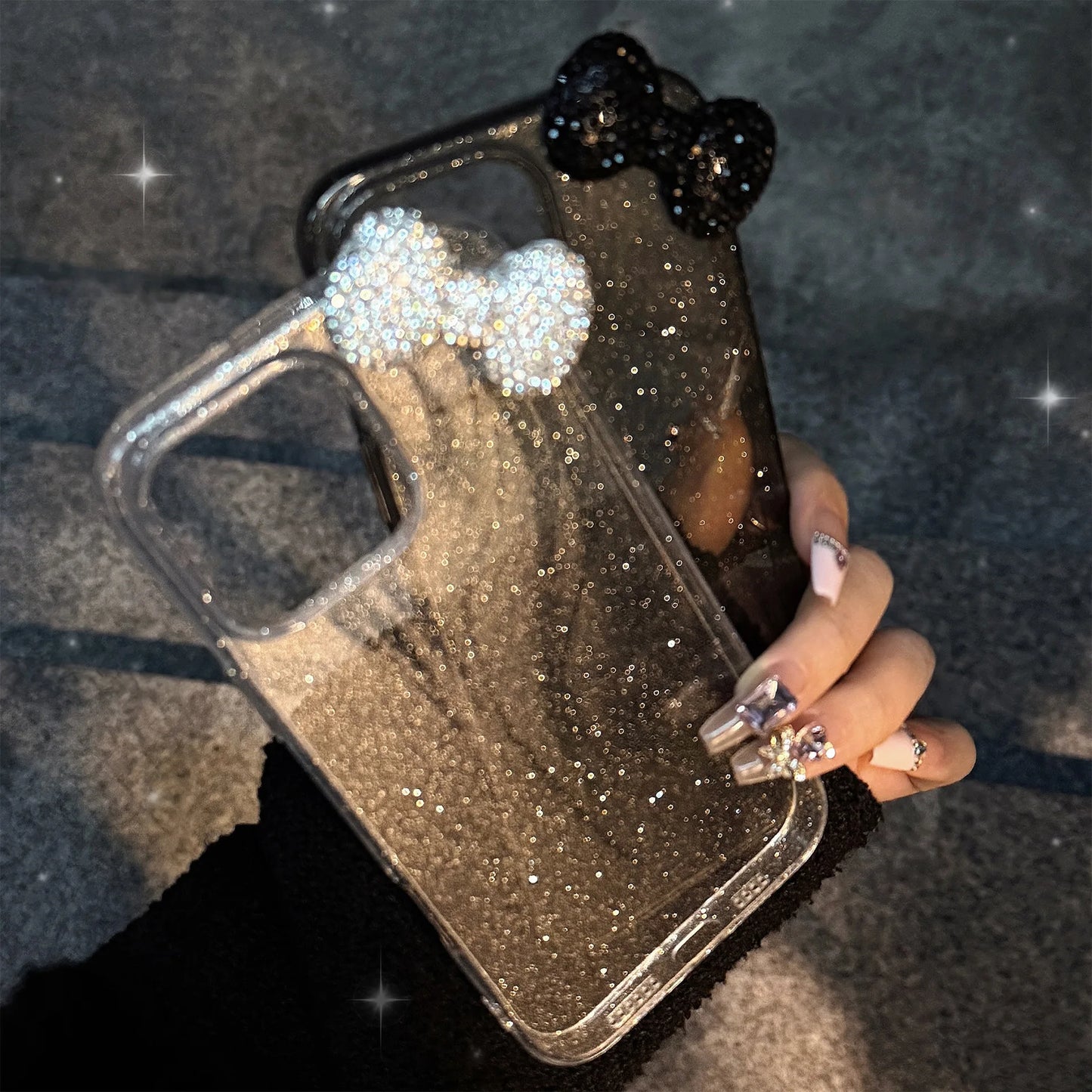 Luxury Transparent 3D Diamond Bowknot Glitter Phone Case For iPhone