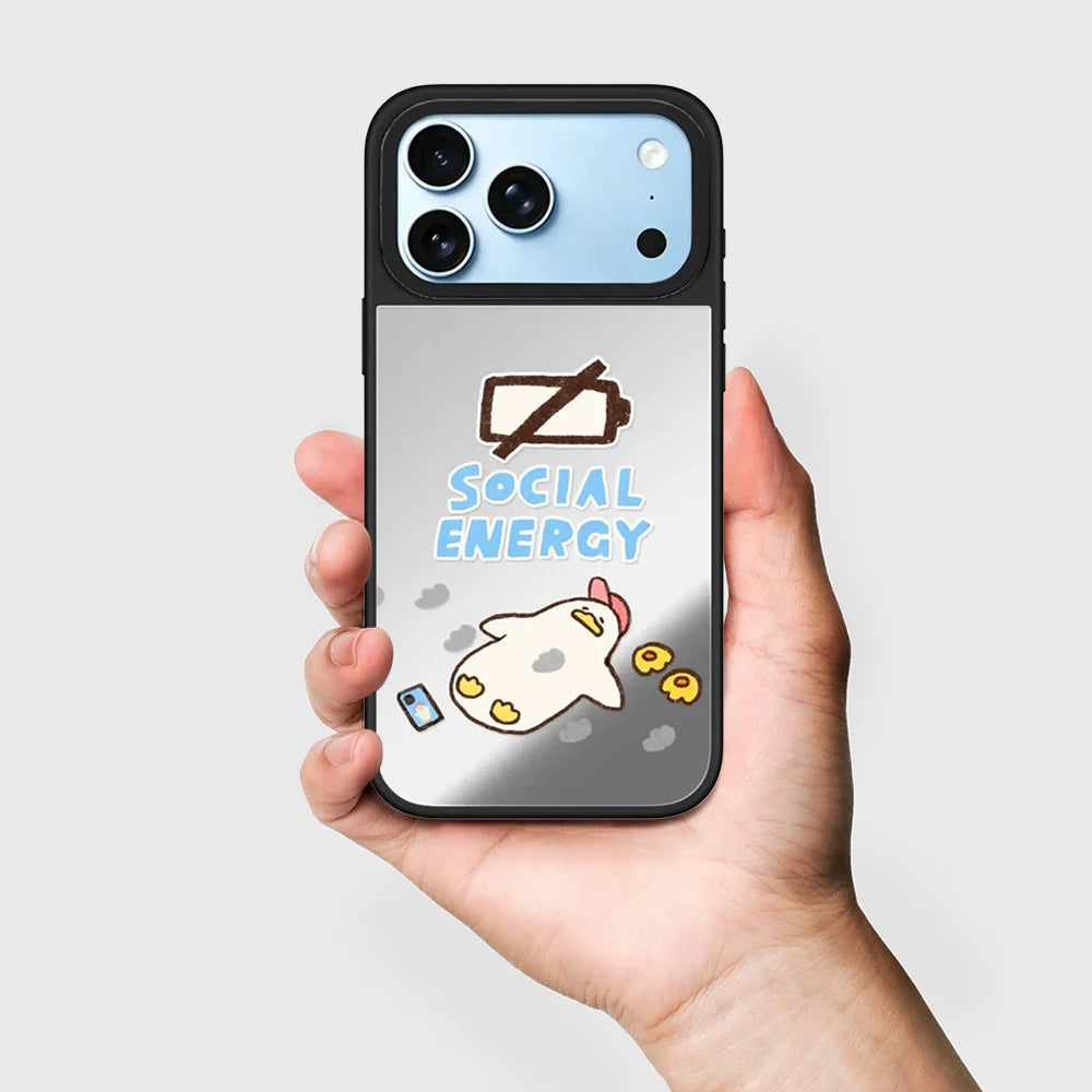 Cute Lazy Duck Mirror Surface Magnetic Phone Case Cover For iPhone