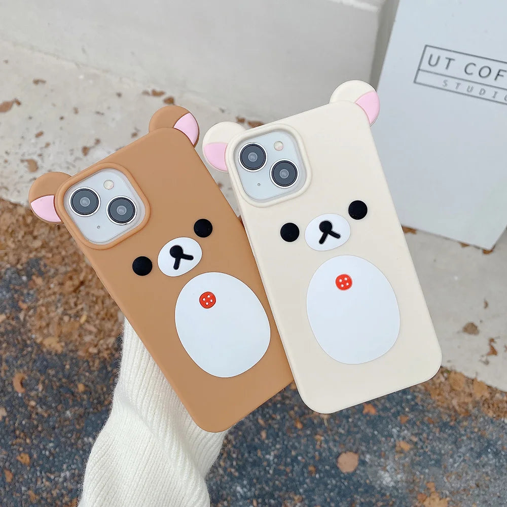 Fashion Cute 3D Cartoon Rilakkuma Bear Soft Silicone Phone Case Back Cover For iPhone