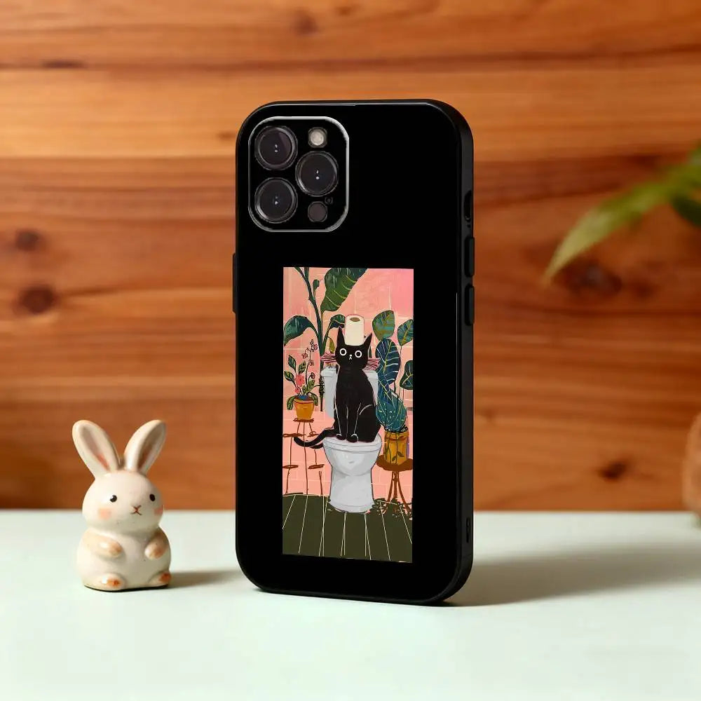 Cute Art Cat iPhone Case – Soft Black Silicone Cover