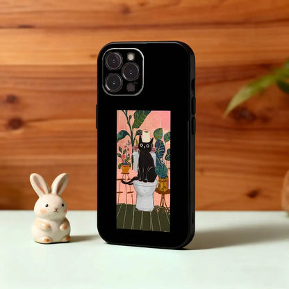 Cute Art Cat iPhone Case – Soft Black Silicone Cover