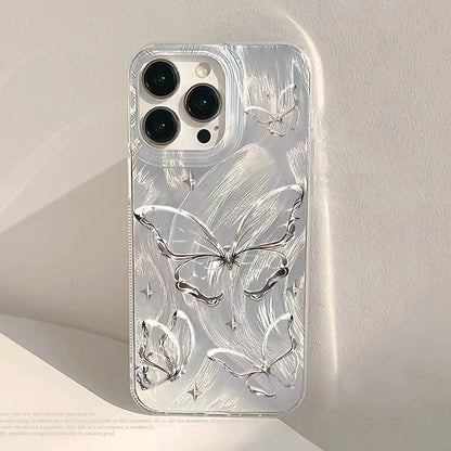 Cute Black Cat Phone Case For iPhone Laser Silver Feather Texture Shockproof Cover