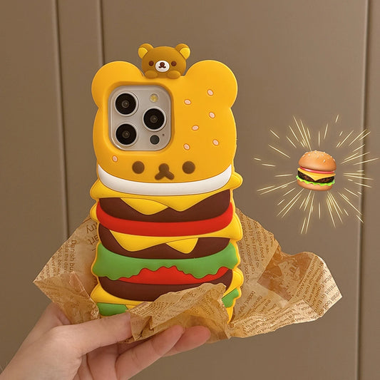 Cute 3D Cartoon Rilakkuma Hamburger Soft Silicone Case Shockproof Cover For iPhone