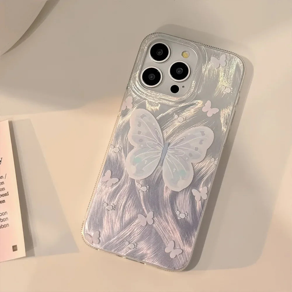 Luxury Laser Watercolor Butterfly Bracket Phone Case For iPhone