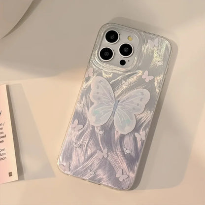 Luxury Laser Watercolor Butterfly Bracket Phone Case For iPhone