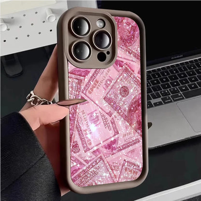 Pink Dollars Full-Coverage Banknote Design Silicone Phone Case For iPhone