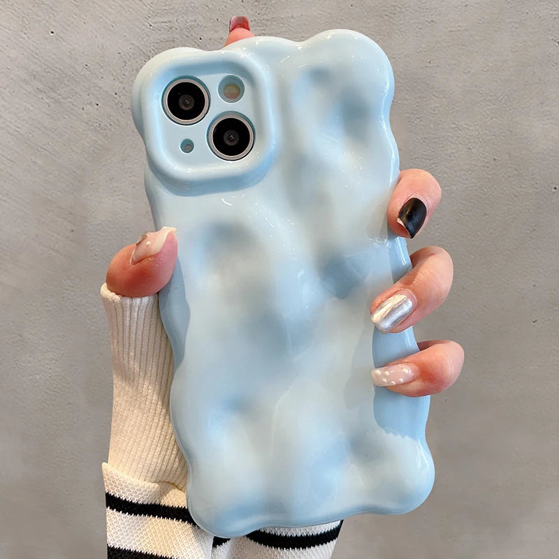 Fashion Macaron Blue Wave Bubbles Phone Case