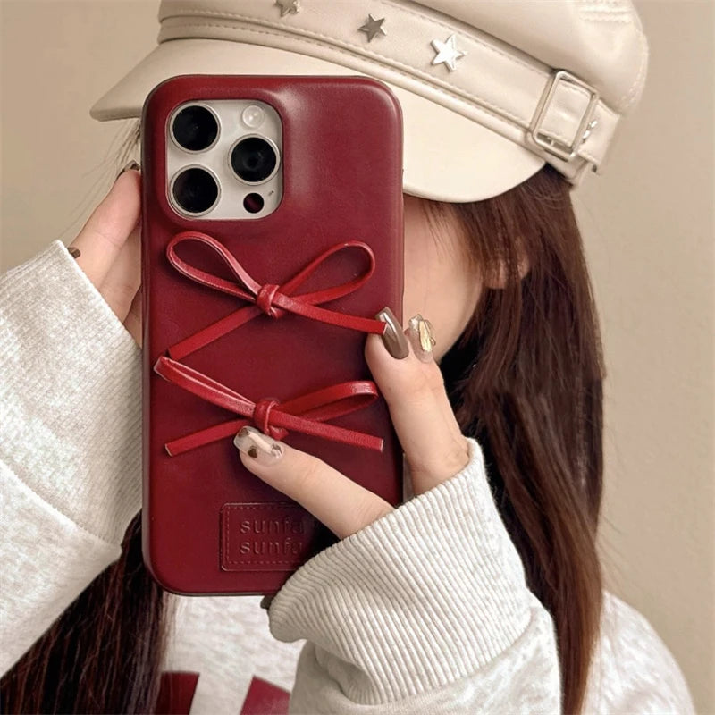 Retro Fashion Lovely Bowknot Leather Phone Case