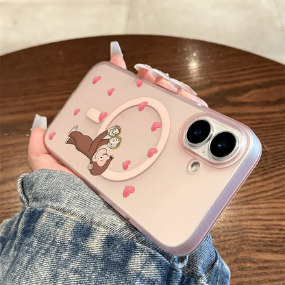Curious George Monkey Print Wireless Charging Phone Case For iPhone