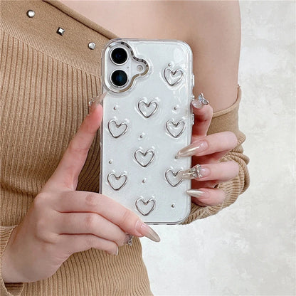 Fashion Metal Silver Love Heart Epoxy Glitter Phone Case