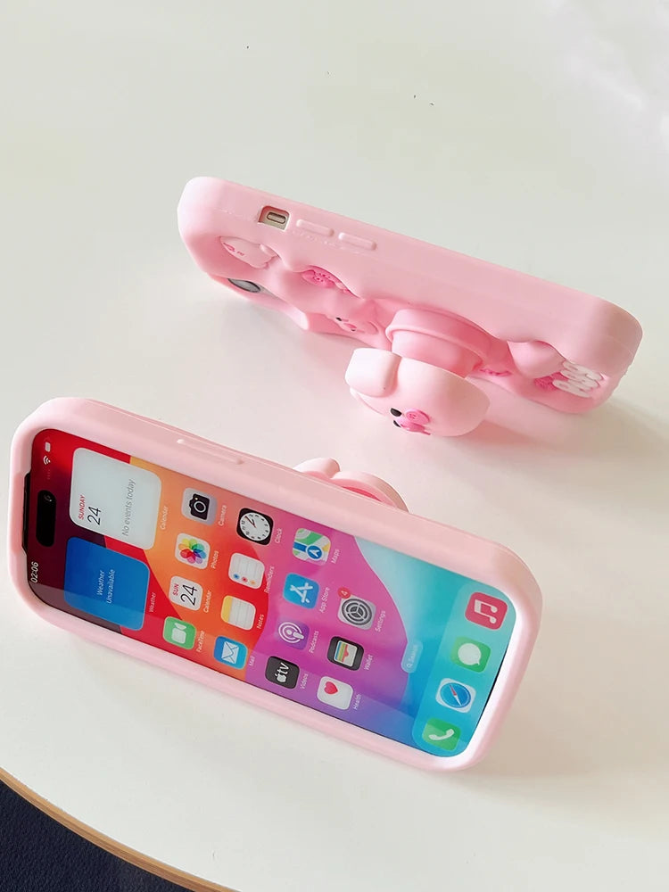 Cute Funny Pig Piggy Telescopic Bracket Case For iPhone