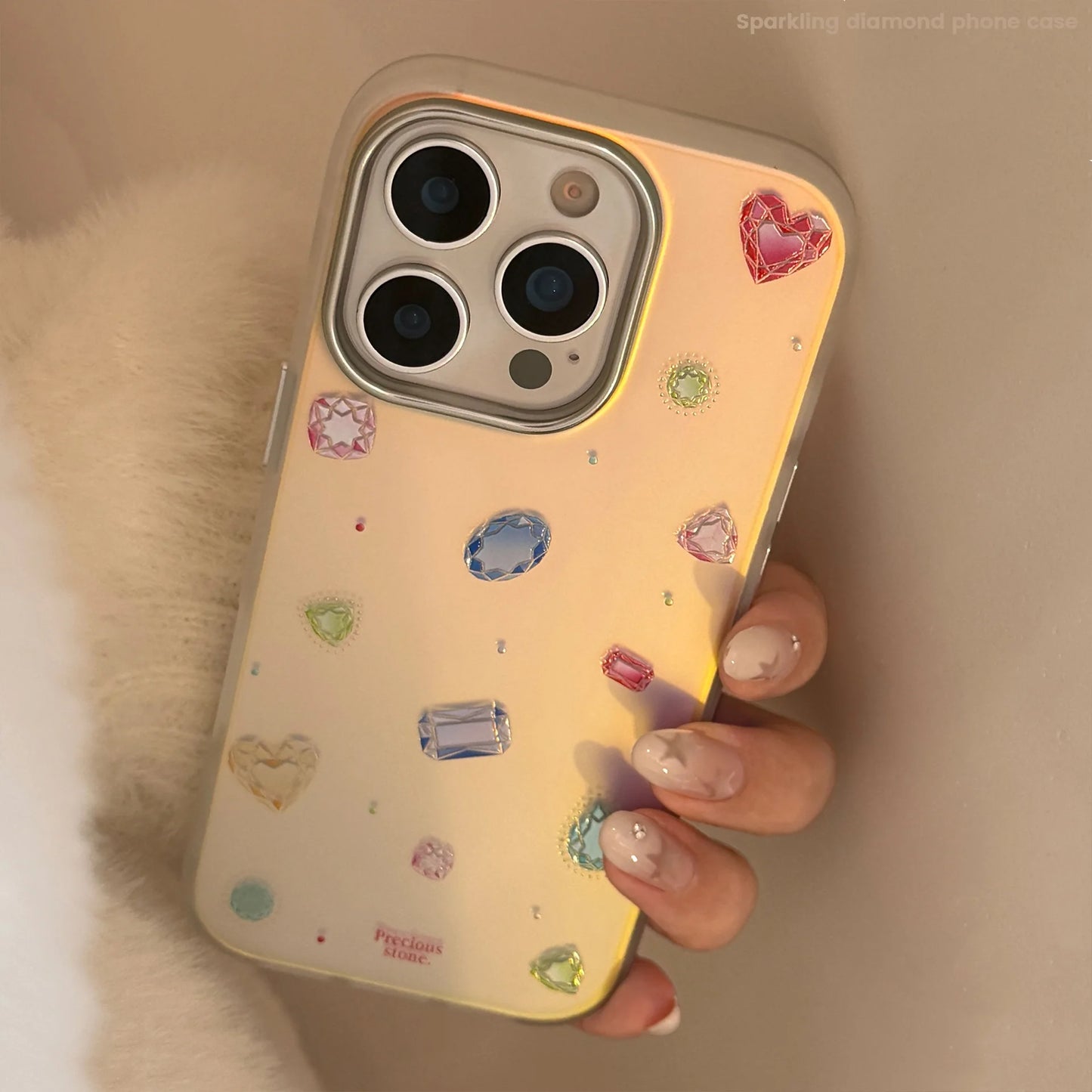 Korean Colorful Gemstone Pattern Plating Laser Phone Case For iPhone
