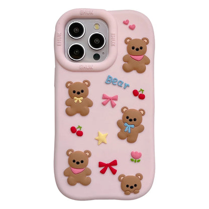 Cute 3D Bear Bowknot Silicone Phone Case