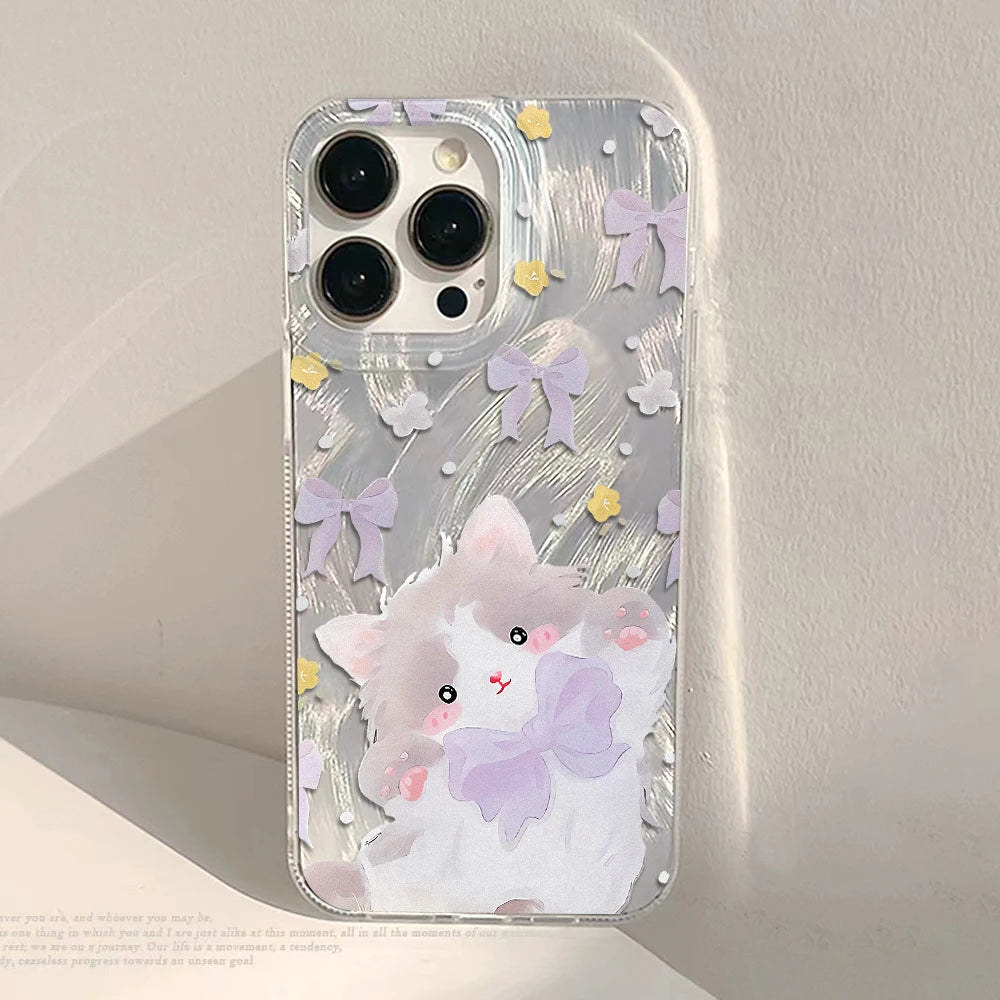 Cute Black Cat Phone Case For iPhone Laser Silver Feather Texture Shockproof Cover