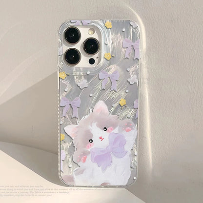 Cute Black Cat Phone Case For iPhone Laser Silver Feather Texture Shockproof Cover