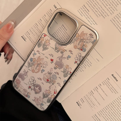 Korean INS Electroplated Frame Rabbit Pattern Vintage Phone Case For iPhone