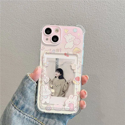 INS Korean Cute Pink Rabbit Card Slot Bag Holder Phone Case For iPhone