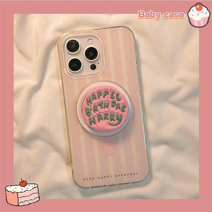 Cute Pink Stripes Magnetic Grip Tok Phone Case