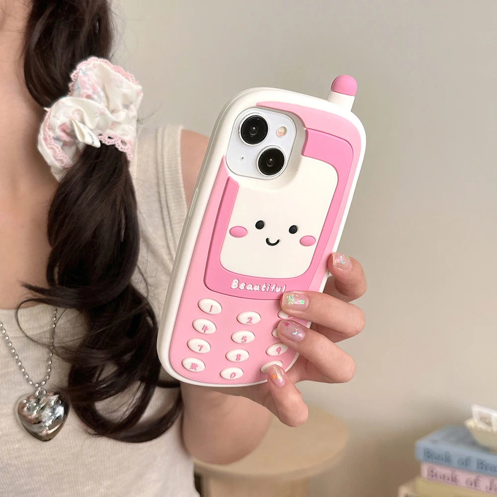 Kawaii 3D Retro Mobile Phone Design Soft Silicone Phone Case For iphone