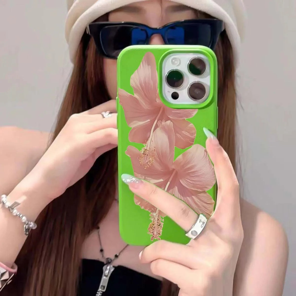 Pink Hibiscus Elegant High Aesthetic Phone Case For iPhone