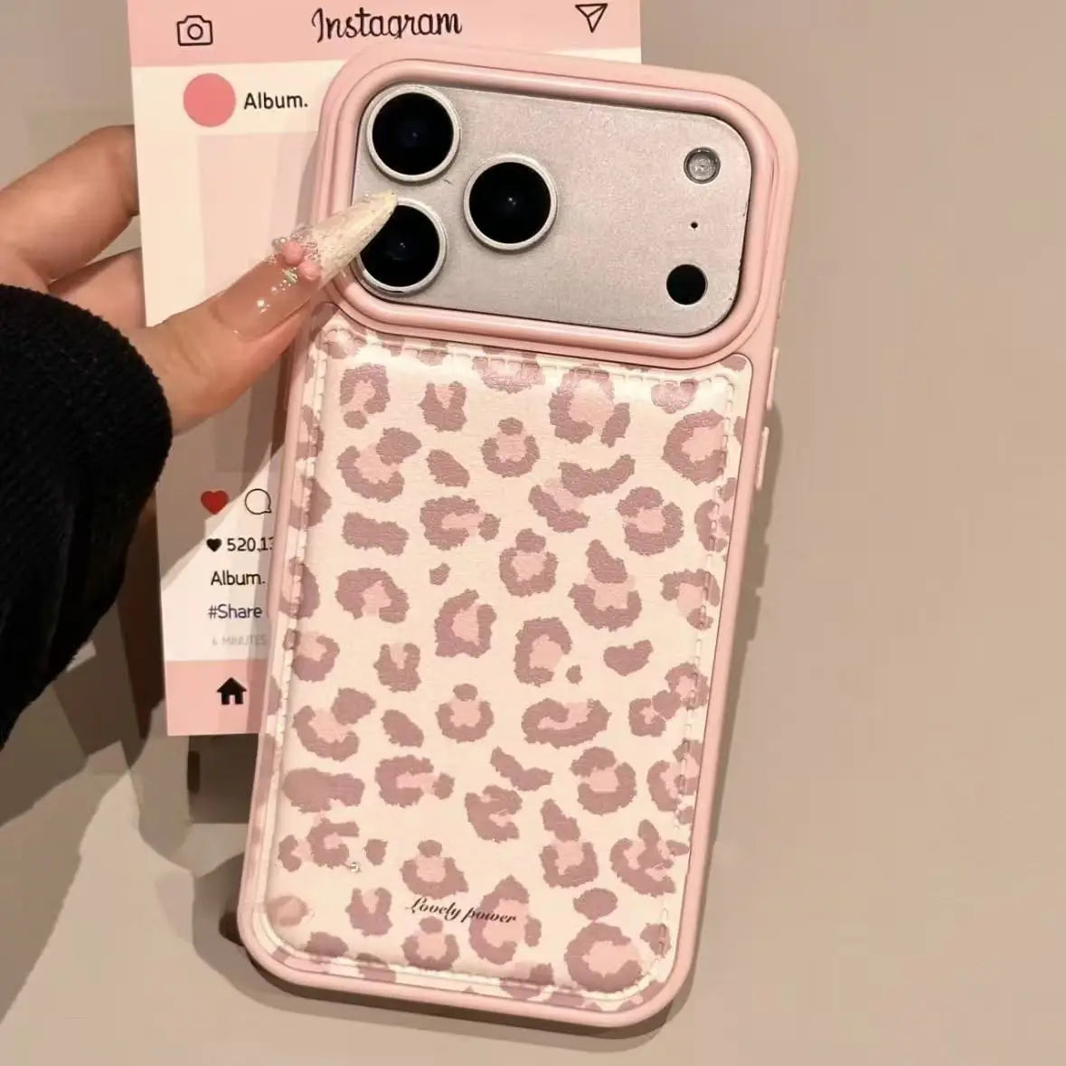 Fashion Sweet Pink Leopard Print Leather Shockproof Protective Phone Case