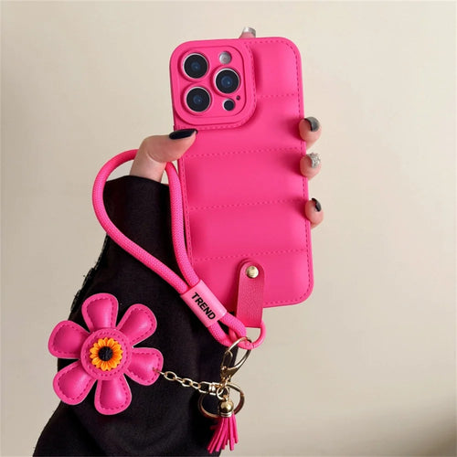 Fashion Down Jacket Lanyard Phone Case For iPhone Plus Wrist Strap Soft Cover