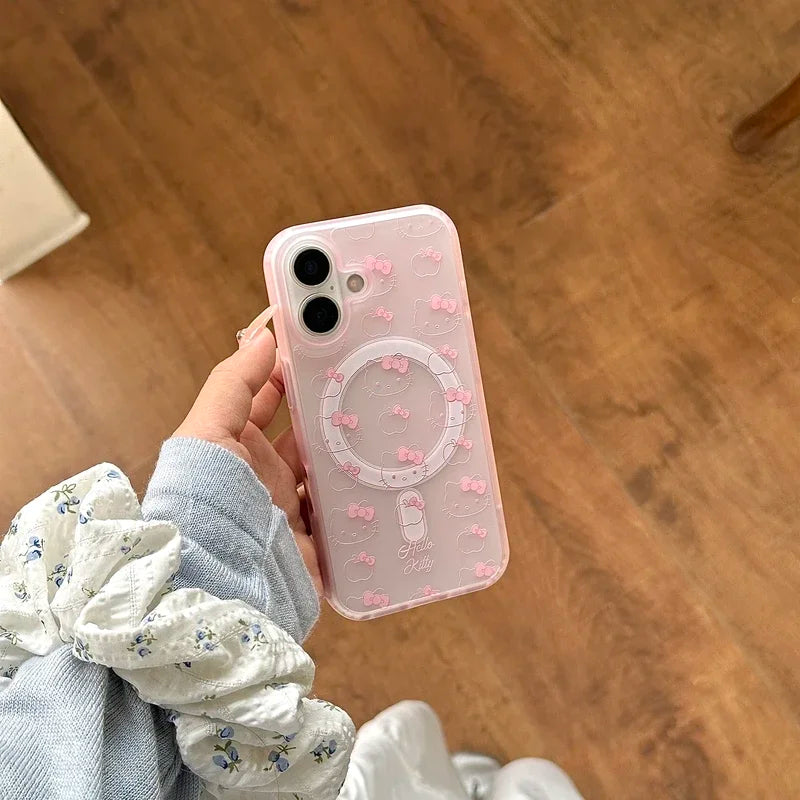 Cute Sanrio Hello Kitty Magnetic Magsafe Wireless Charge Phone Case For iPhone Mirror Grip Holder Cover