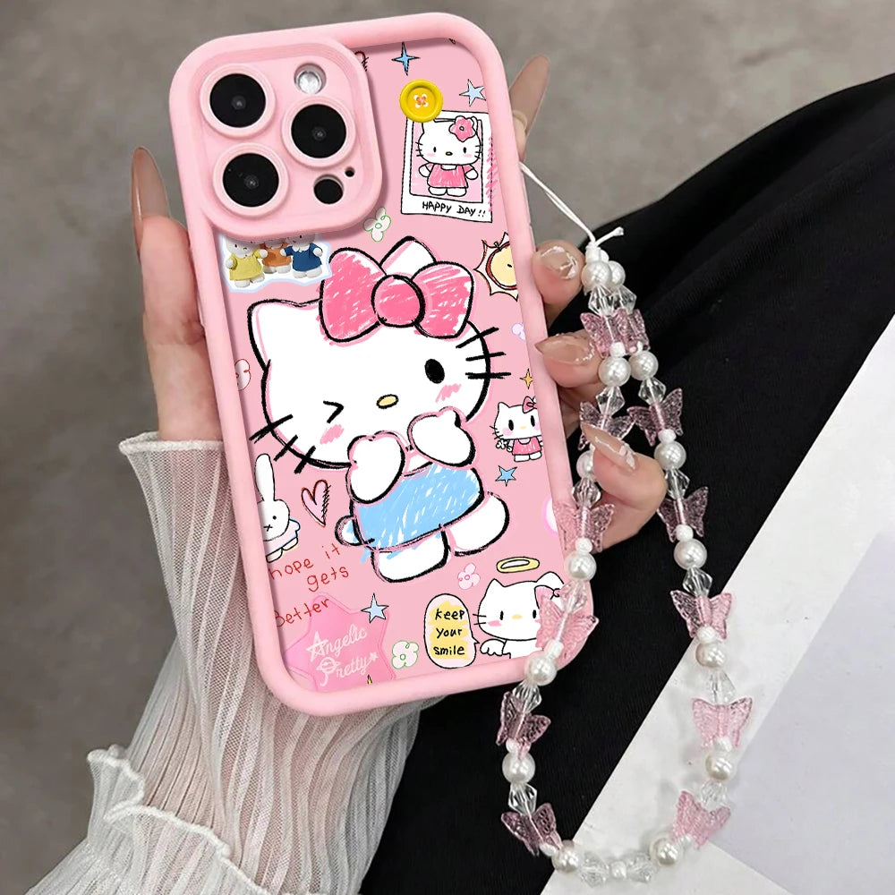 Cut Hello Kitty Phone Strap Gift Case For iPhone