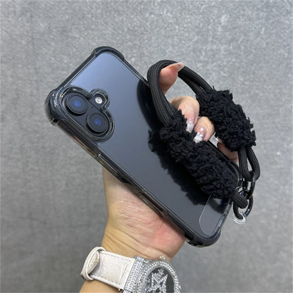Hybrid Bumper Armor Transparent With Wrist Strap Case For iPhone Shockproof Air Bag Cover