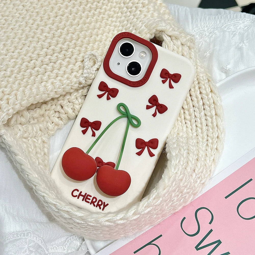 3D Bow Cherry Pendant For iPhone