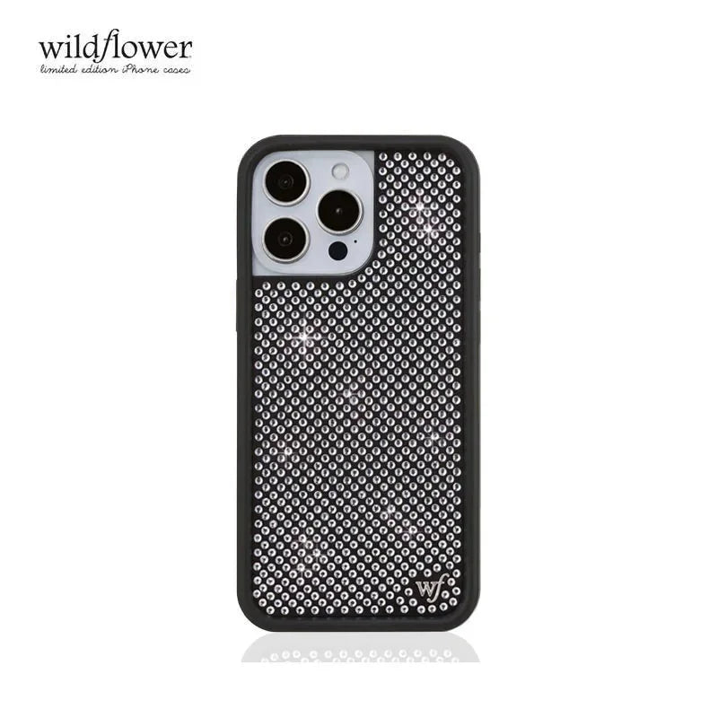 Wildflower Pink Black White Diamond Sparkling Phone Case For iPhone