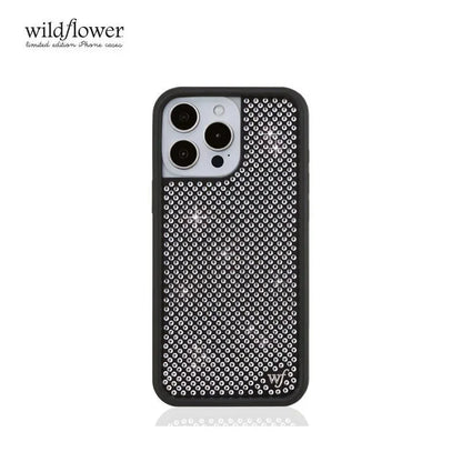 Wildflower Pink Black White Diamond Sparkling Phone Case For iPhone