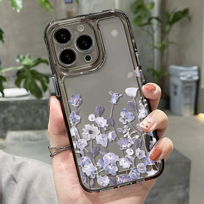 Purple Flower Phone Case For iPhone Shockproof Soft Clear Cover